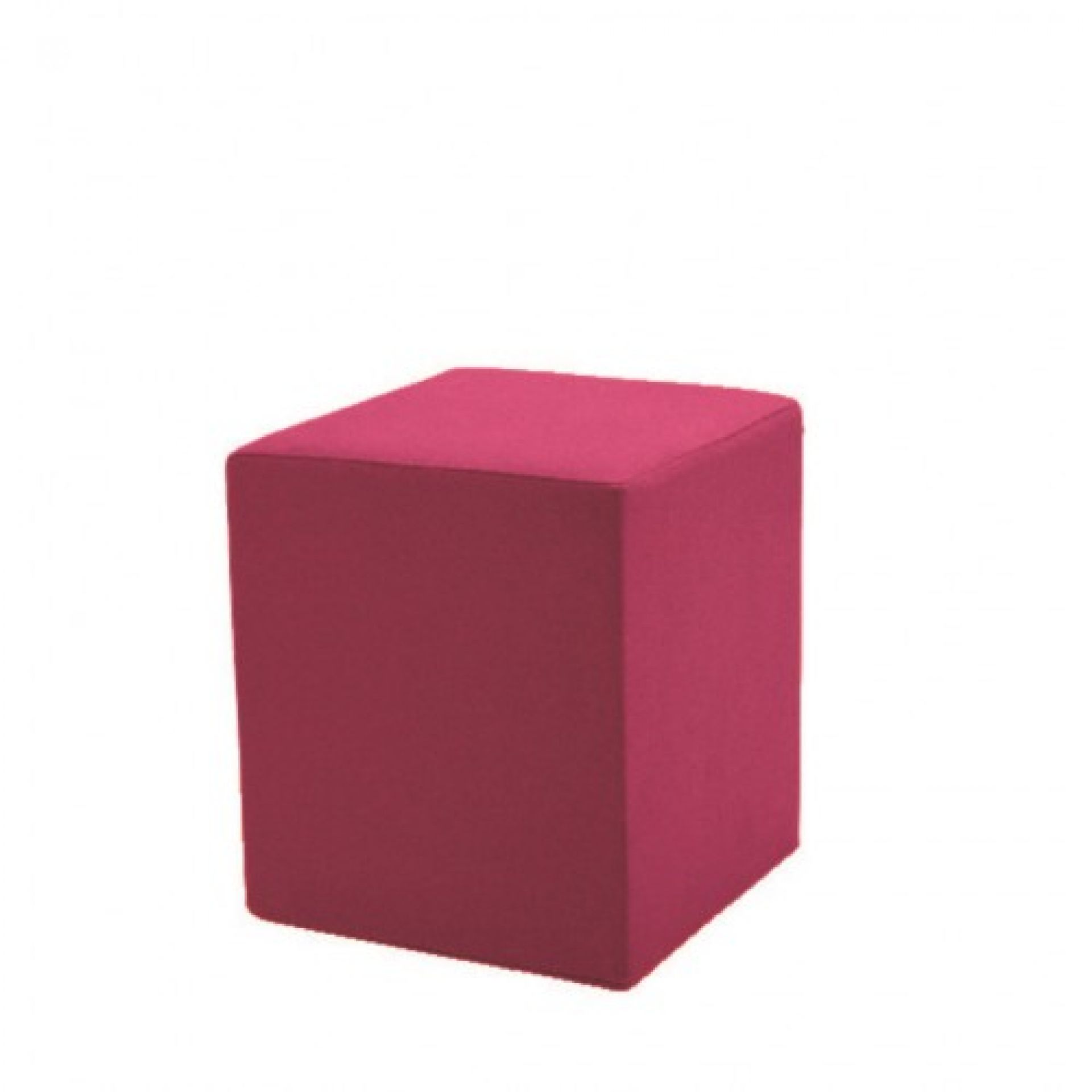 Pinker, würfelförmiger Pouf Hocker. Moderner Sitzhocker für Wohnzimmer und Kinderzimmer.